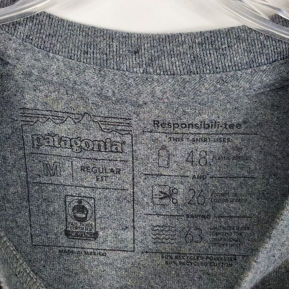 Patagonia Mens P-6 Logo Responsibili Tee Long Sleeve Graphic Outdoor Logo Gray M - Picture 6 of 8